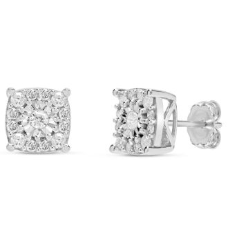 1 Carat Miracle Set Diamond Necklace and Earring Set In Sterling Silver, Cushion Style