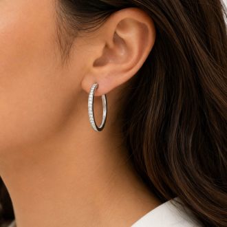 Estate Jewelry 1/4 Carat Natural Diamond Earrings In Sterling Silver, 1 Inch