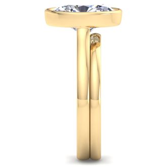 3 Carat Oval Shape Lab Grown Diamond Ring With Matching Band In 14K Yellow Gold, Solitaire