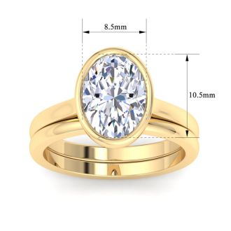 3 Carat Oval Shape Lab Grown Diamond Ring With Matching Band In 14K Yellow Gold, Solitaire