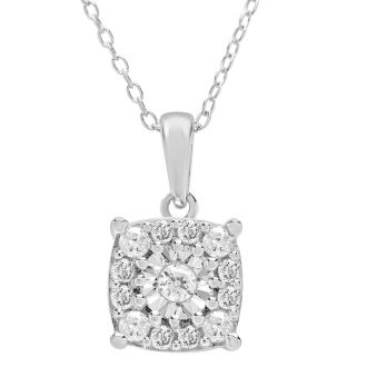 1/3 Carat Natural Diamond Cushion Shape Cluster Necklace In Sterling Silver