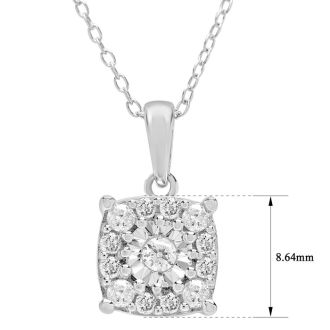 1/3 Carat Natural Diamond Cushion Shape Cluster Necklace In Sterling Silver