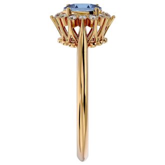 2/3 Carat Oval Shape Tanzanite and Halo Diamond Ring In 14 Karat Yellow Gold