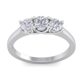 1 Carat Lab Grown Three Diamond Ring In Sterling Silver