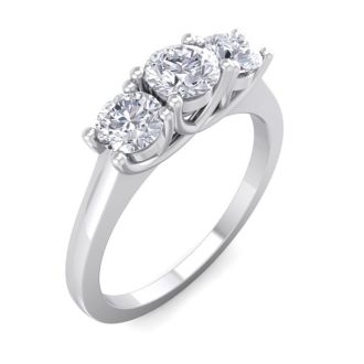 1 Carat Lab Grown Three Diamond Ring In Sterling Silver