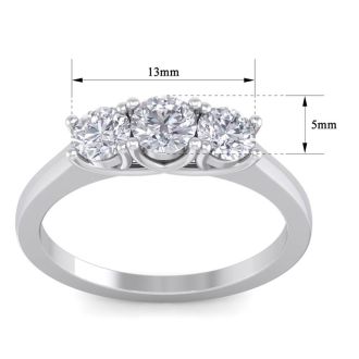 1 Carat Lab Grown Three Diamond Ring In Sterling Silver