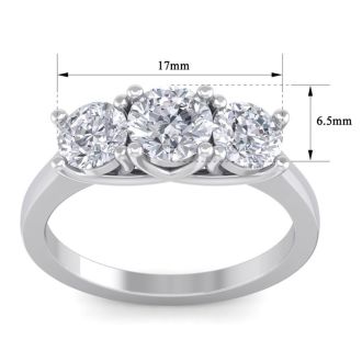 2 Carat Lab Grown Three Diamond Ring In Sterling Silver