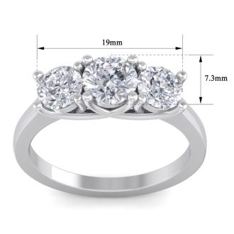 3 Carat Lab Grown Three Diamond Ring In Sterling Silver