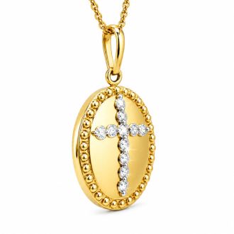 1/10 Carat Lab Grown Diamond Cross Medallion Necklace In 14K Yellow Gold Over Sterling Silver