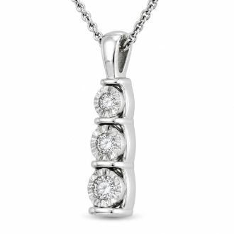 0.15 Carat Lab Grown Diamond Three Stone Necklace In Sterling Silver