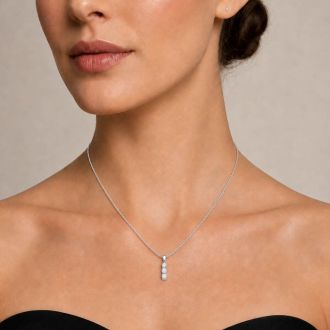 0.15 Carat Lab Grown Diamond Three Stone Necklace In Sterling Silver