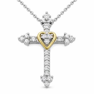 1/4 Carat Lab Grown Diamond Cross and Heart Necklace In Sterling Silver