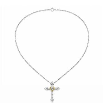 1/4 Carat Lab Grown Diamond Cross and Heart Necklace In Sterling Silver