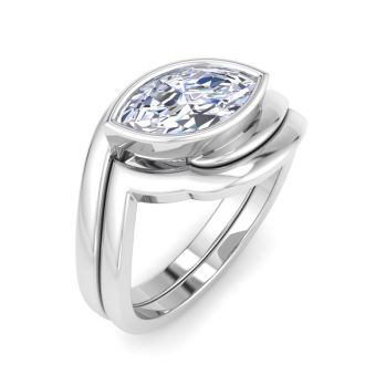 1 Carat Marquise Shape Lab Grown Diamond Ring In Sterling Silver, Solitaire