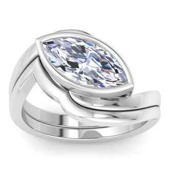 2 Carat Marquise Shape Lab Grown Diamond Ring In Sterling Silver, Solitaire