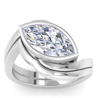 3 Carat Marquise Shape Lab Grown Diamond Ring In Sterling Silver, Solitaire