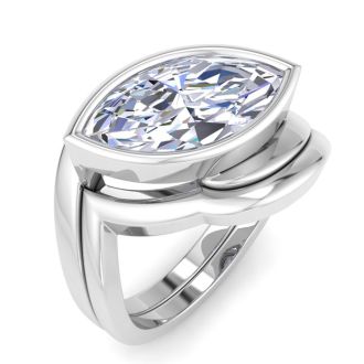 3 Carat Marquise Shape Lab Grown Diamond Ring In Sterling Silver, Solitaire