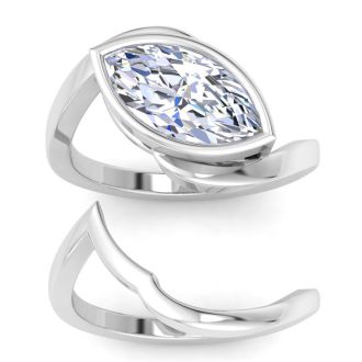 3 Carat Marquise Shape Lab Grown Diamond Ring In Sterling Silver, Solitaire