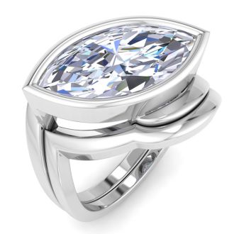 5 Carat Marquise Shape Lab Grown Diamond Ring In Sterling Silver, Solitaire