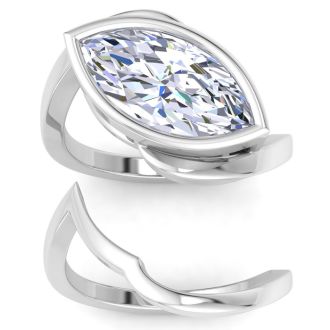 5 Carat Marquise Shape Lab Grown Diamond Ring In Sterling Silver, Solitaire
