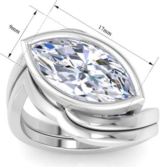 5 Carat Marquise Shape Lab Grown Diamond Ring In Sterling Silver, Solitaire