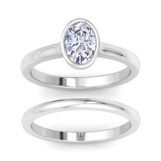 1 Carat Oval Shape Lab Grown Diamond Ring In Sterling Silver, Solitaire