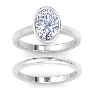 2 Carat Oval Shape Lab Grown Diamond Ring In Sterling Silver, Solitaire