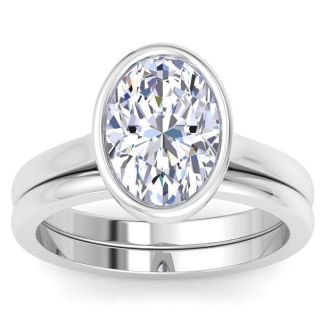3 Carat Oval Shape Lab Grown Diamond Ring In Sterling Silver, Solitaire