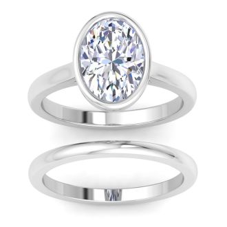 3 Carat Oval Shape Lab Grown Diamond Ring In Sterling Silver, Solitaire
