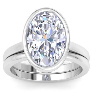 5 Carat Oval Shape Lab Grown Diamond Ring In Sterling Silver, Solitaire