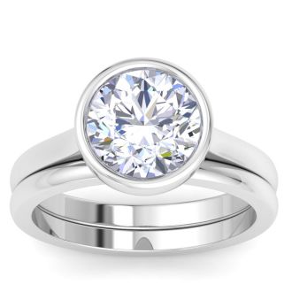 3 Carat Round Shape Lab Grown Diamond Ring In Sterling Silver, Solitaire