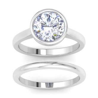 3 Carat Round Shape Lab Grown Diamond Ring In Sterling Silver, Solitaire