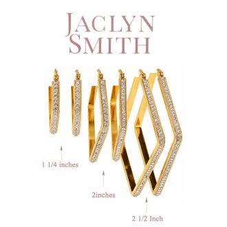 Jaclyn Smith Geometric Crystal Hoop Earrings Set of 3