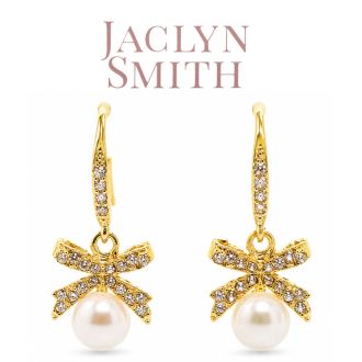 Jaclyn Smith Bow Pearl Drop Earrings In Gold