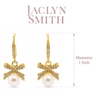 Jaclyn Smith Bow Pearl Drop Earrings In Gold