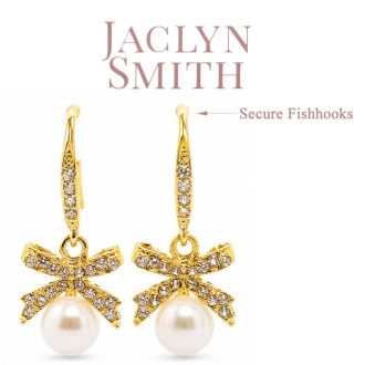 Jaclyn Smith Bow Pearl Drop Earrings In Gold