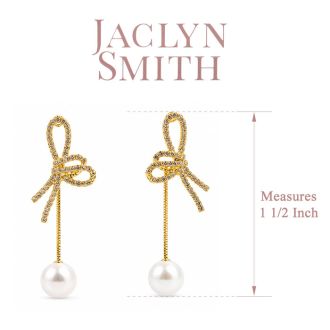 Jaclyn Smith Modern Bow Pearl Drop Earrings In Gold