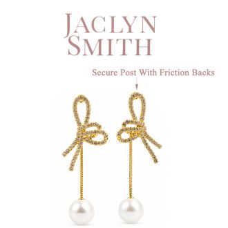 Jaclyn Smith Modern Bow Pearl Drop Earrings In Gold