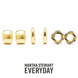 Martha Stewart Everyday Classic Gold Hoop and Stud Earrings Set of 3