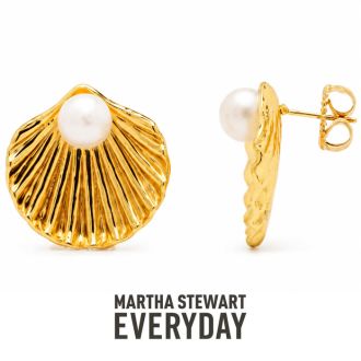 Martha Stewart Everyday Shell Pearl Stud Earrings In Gold
