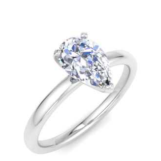 1 Carat Pear Shape Lab Grown Diamond Ring In Sterling Silver, Solitaire