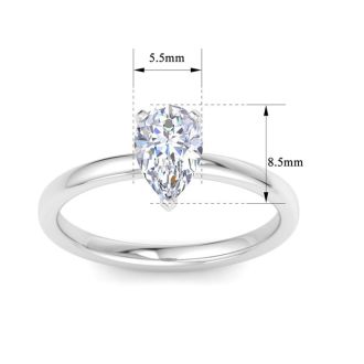 1 Carat Pear Shape Lab Grown Diamond Ring In Sterling Silver, Solitaire