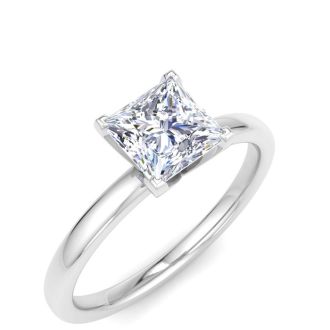 1 Carat Princess Cut Lab Grown Diamond Ring In Sterling Silver, Solitaire