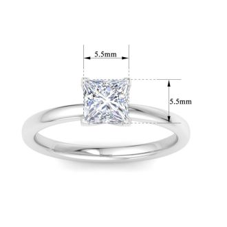 1 Carat Princess Cut Lab Grown Diamond Ring In Sterling Silver, Solitaire