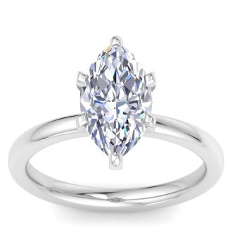 2 Carat Marquise Shape Lab Grown Diamond Ring In Sterling Silver, Solitaire