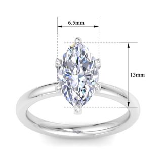 2 Carat Marquise Shape Lab Grown Diamond Ring In Sterling Silver, Solitaire