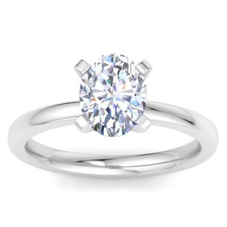 2 Carat Oval Shape Lab Grown Diamond Ring In Sterling Silver, Solitaire