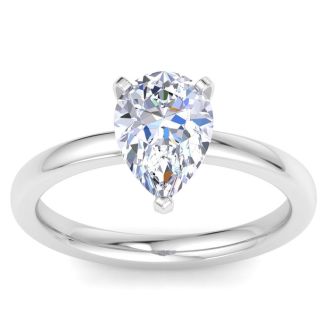 2 Carat Pear Shape Lab Grown Diamond Ring In Sterling Silver, Solitaire
