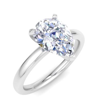 2 Carat Pear Shape Lab Grown Diamond Ring In Sterling Silver, Solitaire