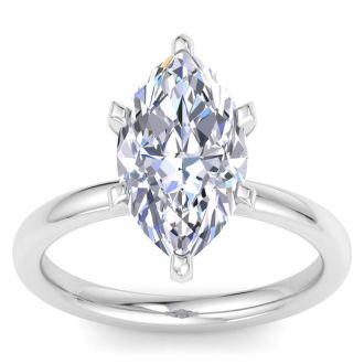 3 Carat Marquise Shape Lab Grown Diamond Ring In Sterling Silver, Solitaire